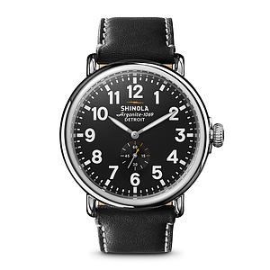 Mens' Runwell Black Leather Strap Watch Black Dial