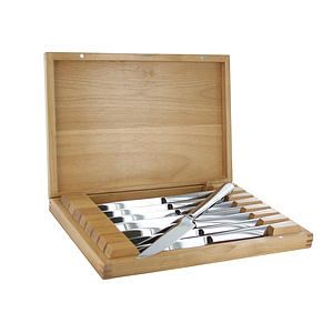8pc Stainless Steel Steak Knife Set w Wood Presentation Case