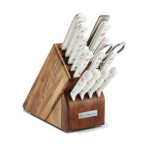 Gourmet 16pc Knife Block Set w White Handles