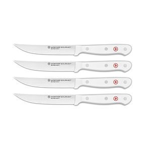 4pc Gourmet Steak Knife Set w White Handles