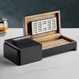 Desktop Humidor Box with Ashtray and Sliding Cigar Rest
