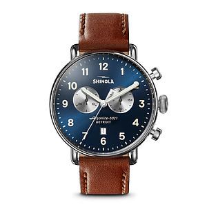 Men's Canfield Chrono Dark Cognac Leather Strap Watch Midnight Dial
