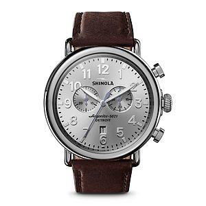 Mens' Runwell Chrono Brown Grizzly Leather Strap Watch Silver Dial