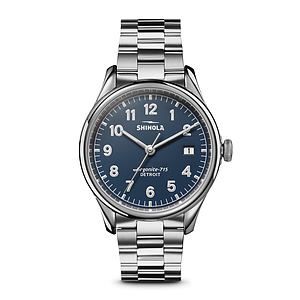 Unisex Vinton Silver-Tone Stainless Steel Bracelet Midnight Blue Dial