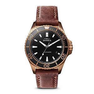 Mens' Bronze Monster Automatic Teak Leather  Khaki Strap Watch Black Dial