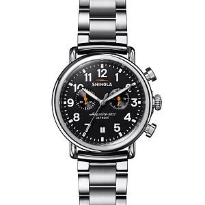 Unisex Runwell Chrono Silver-Tone Stainless Steel Watch Black Dial