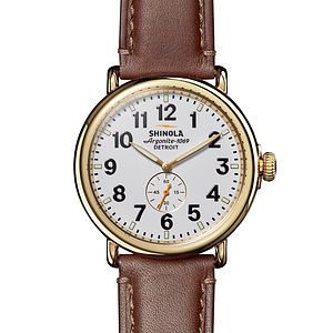 Mens' Runwell Brown Leather Strap Watch White Dial