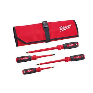 4pc 1000V Insulated Screwdriver Set w Roll Punch