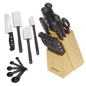 22pc Triple Rivet Never Needs Sharpening Knife Block w Kitchen Tools