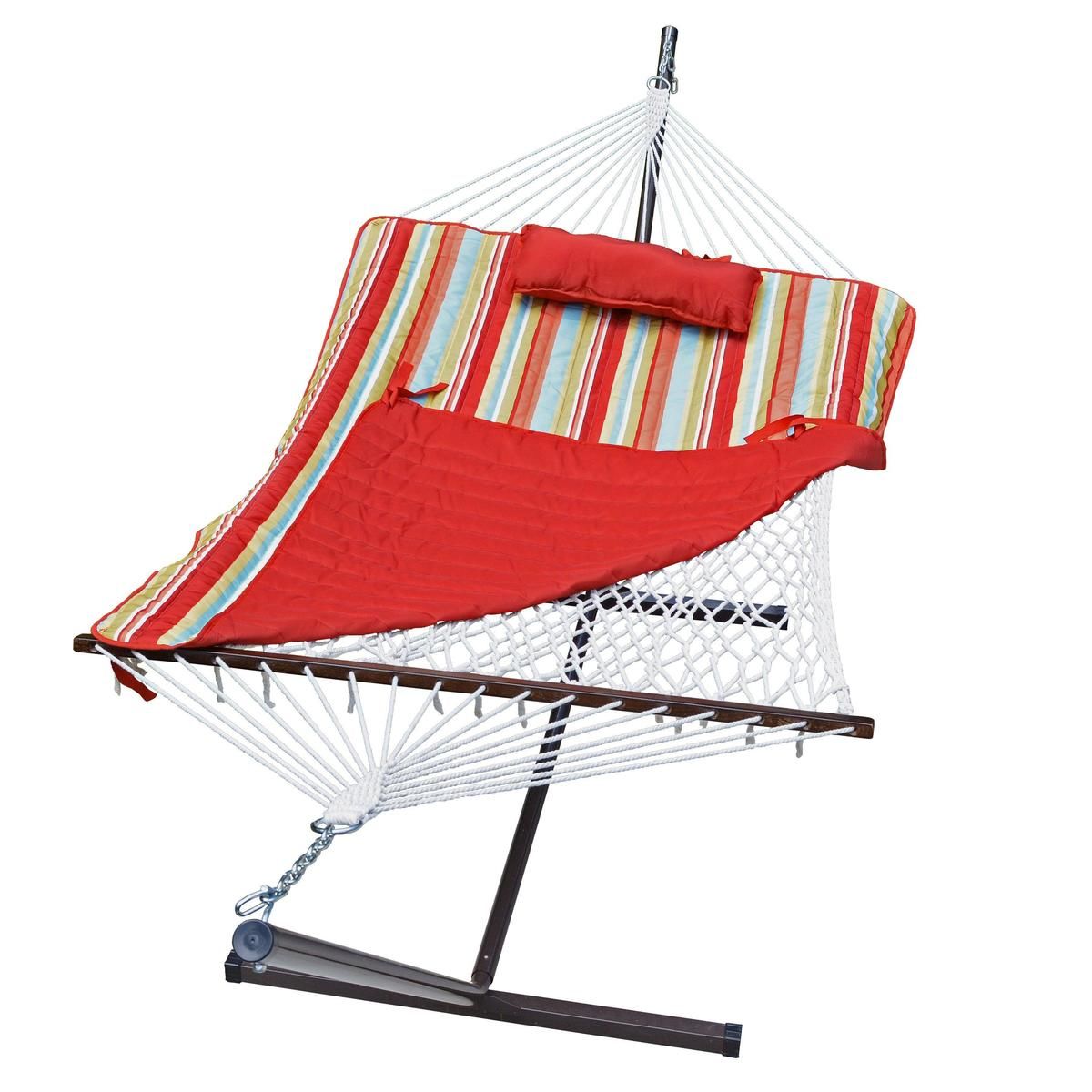 Cotton Rope Hammock w Stand Pad  Pillow Combo Piper StripeSolid