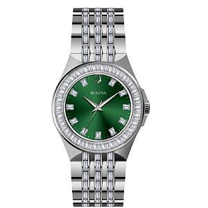 Men's Crystal Stainless Steel Bracelet Watch, Green Dial