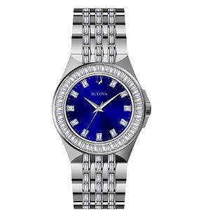 Men's Crystal Stainless Steel Bracelet Watch, Blue Dial