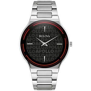 Men's Apollo Silver-Tone Stainless Steel Bracelet Watch Black dial