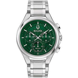 Bulova Men's Curv Progressive Dress Stainless Steel Bracelet watch, Green dial