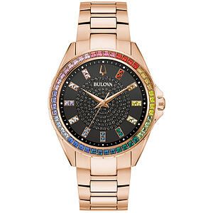 Bulova Mens Phantom Stainless Steel Bracelet watch, Black dial