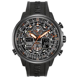 Men's Navihawk A-T Eco-Drive Watch, Black Poly Strap with Black Dial and Orange Accents