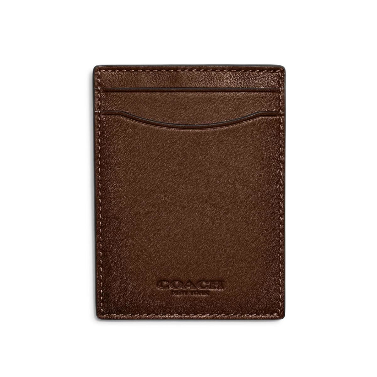 Mens Sport Leather Money Clip Card Case - Dark Saddle