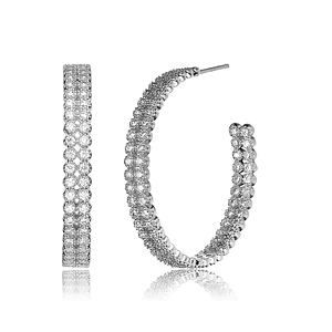 Sterling Silver CZ Pave Hoop Earrings Size 1.38