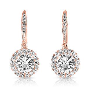 Round CZ Haloed Solitaire Drop Earrings Size 1.25