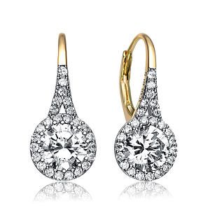 Gold Plated CZ Lever Earrings Size 0.83
