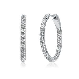 Encrusted Thin CZ Hoop Earrings Size 0.98
