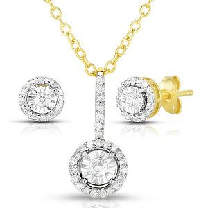 Diamond Cluster Earrings  Necklace Set