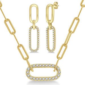 Diamond Paperclip Earring and Necklace Set