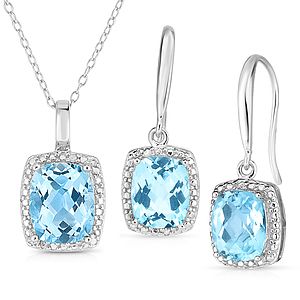 Diamond  Blue Topaz Earring and Necklace Set