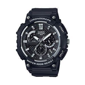 Mens Classic Chronograph Analog Resin Watch Black  Silver Dial