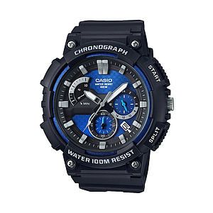 Mens Classic Chronograph Analog Resin Watch Blue  Black Dial