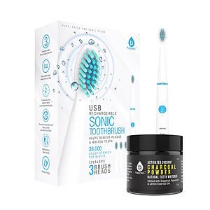 USB Rechargeable Rotary Toothbrush   Activated Coconut Charcoal Powder Natural Teeth Whitener