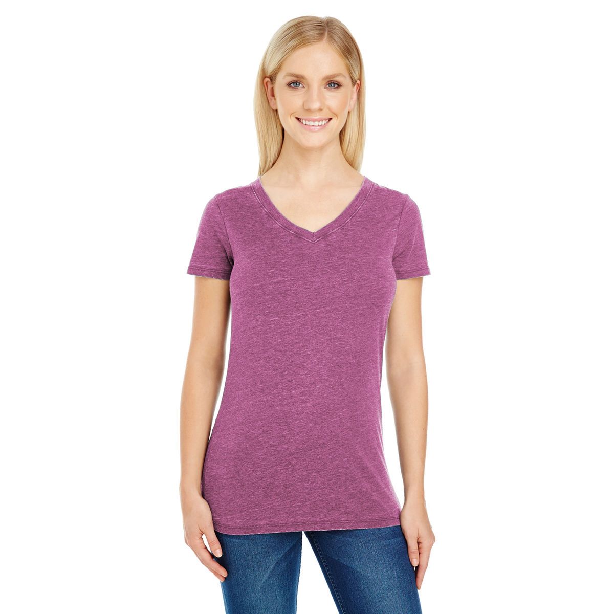 Promotional Ladies' vintage dye short-sleeve v-neck t-shirt Personalized With Your Custom Logo