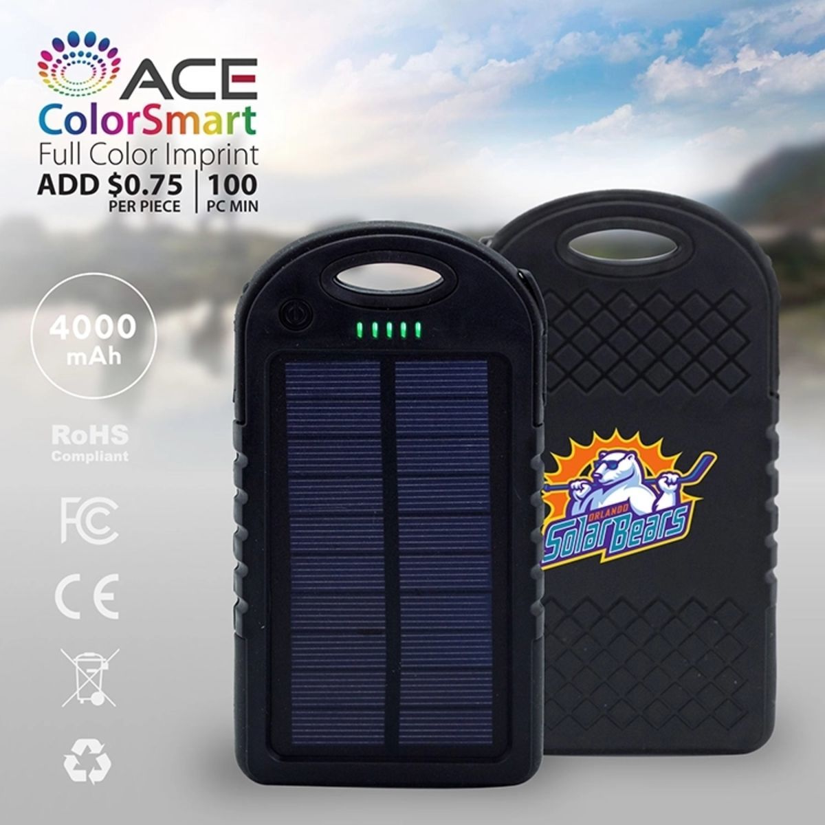 Blacksburg - 4000 mAh WATERPROOF SOLAR POWER BANK
