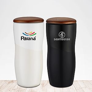 FARMINGTON - 12 OZ DOUBLE WALL CERAMIC TUMBLER WITH WOOD LID