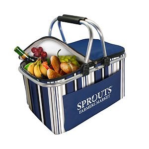 Striped Collapsible Insulated Picnic Basket