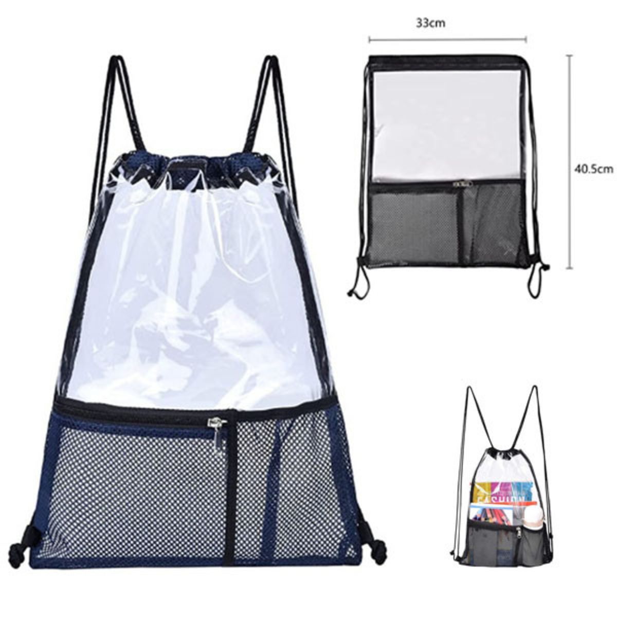 Clear Drawstring Backpack W/ Mesh Pockets