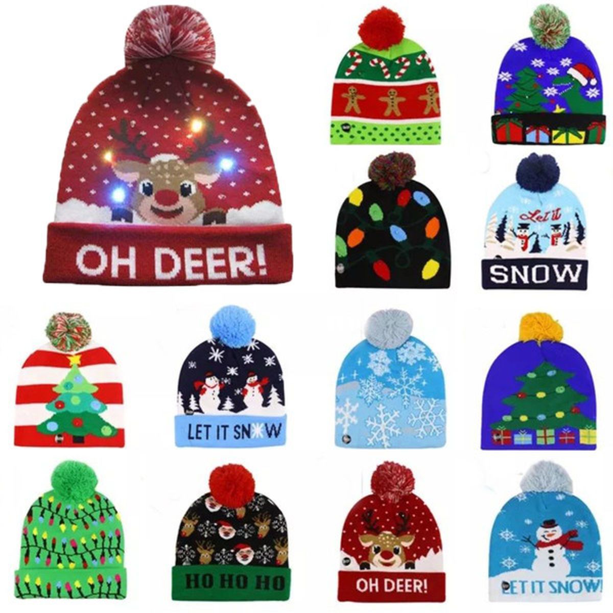 Led Christmas Knitted Beanie Hats