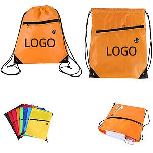 210D Drawstring Bag W/ Grommets & Zipper Pocket