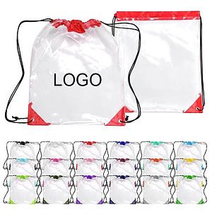 Clear PVC Drawstring Backpack W/ Leather corner?(1 color imprint)