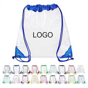 Clear PVC Drawstring Backpack W/ Leather corner?(1 color imprint)