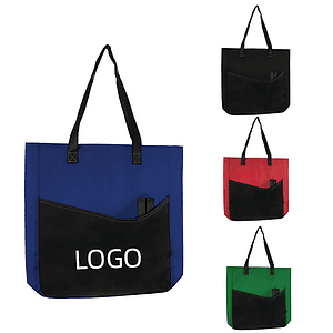 Non-Woven Tote Bag w/ Front Pocket & Slots For Pens