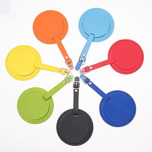 Round Leather Luggage Tag W/ Flip Open Window