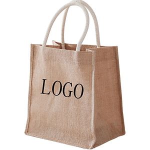Jute - Burlap Shopping Tote W/ Cotton Handles