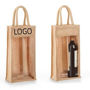 Clear Front Jute Double Bottle Wine Bag