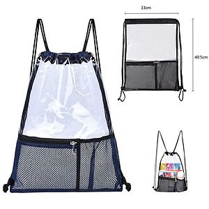 Clear Drawstring Backpack W/ Mesh Pockets