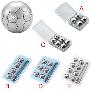 8 Pcs Football Stainless Steel Ice Cube set W/ Tongs