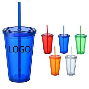 16 OZ Double Wall Plastic Sippy Tumbler