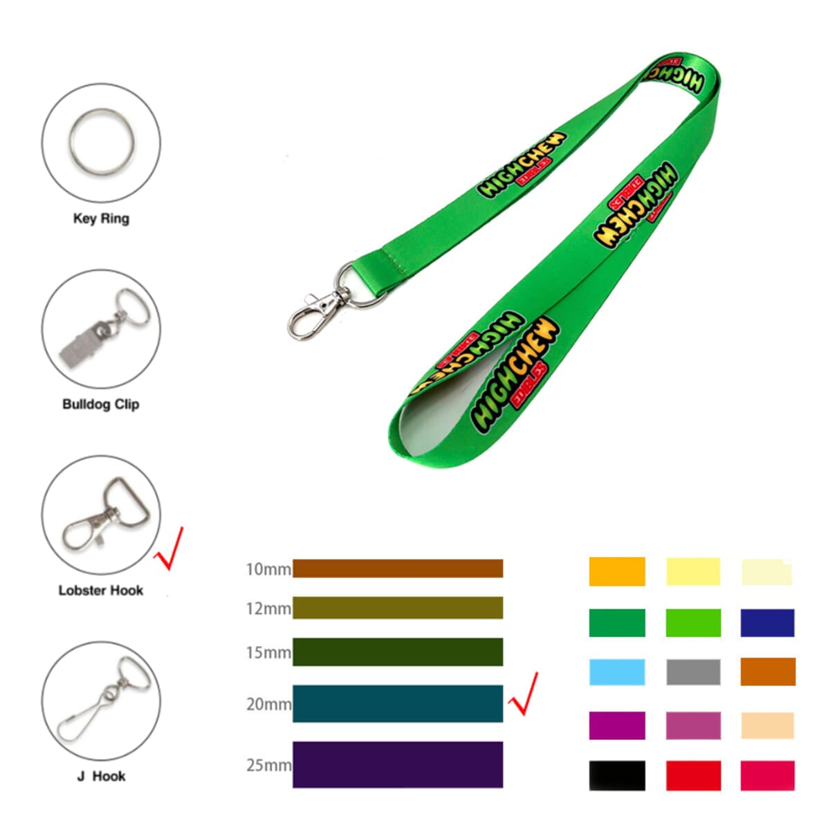 3/4" Wide Polyester Lanyard W/ Metal Lobster Hook