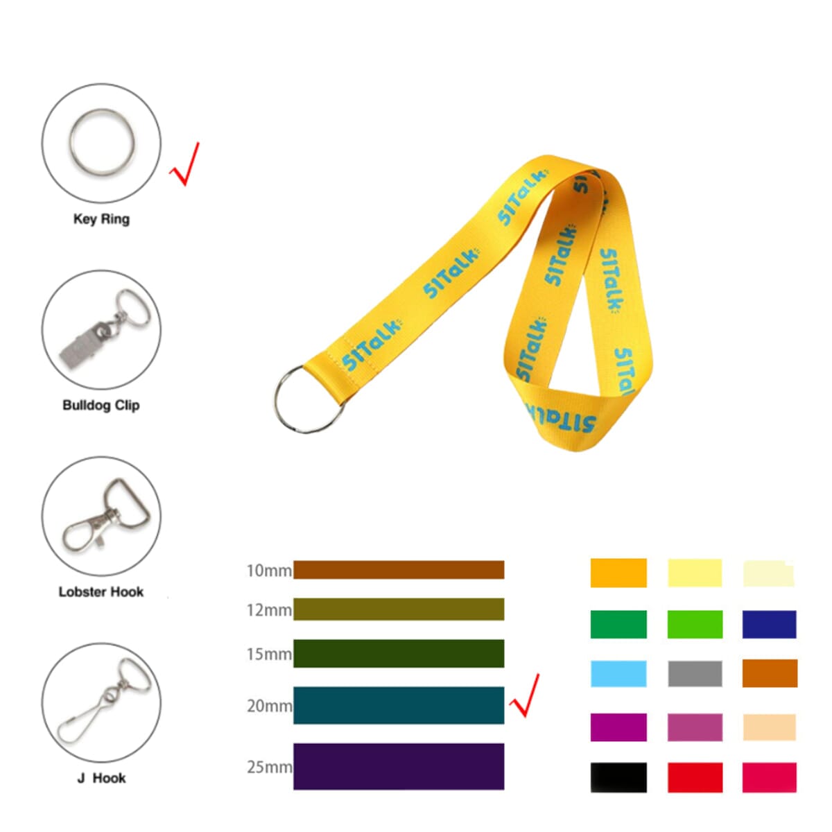 3/4" Wide Polyester Lanyard W/ Metal Key Ring