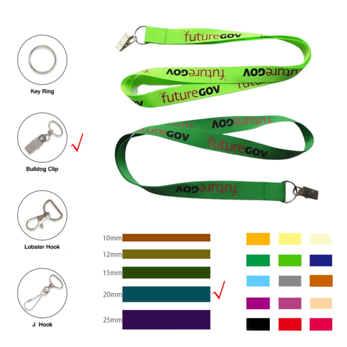 3/4" Wide Polyester Lanyard W/ Metal Bulldog Clip